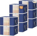 BALEINE 8 Pack Clothes Storage Bags, 24 Gallon Storage Containers with Reinforced Handle, Sturdy Zipper, Closet Organizer for Blanket, Comforter, Pillow, Bedding (Blue, 8 Pack)