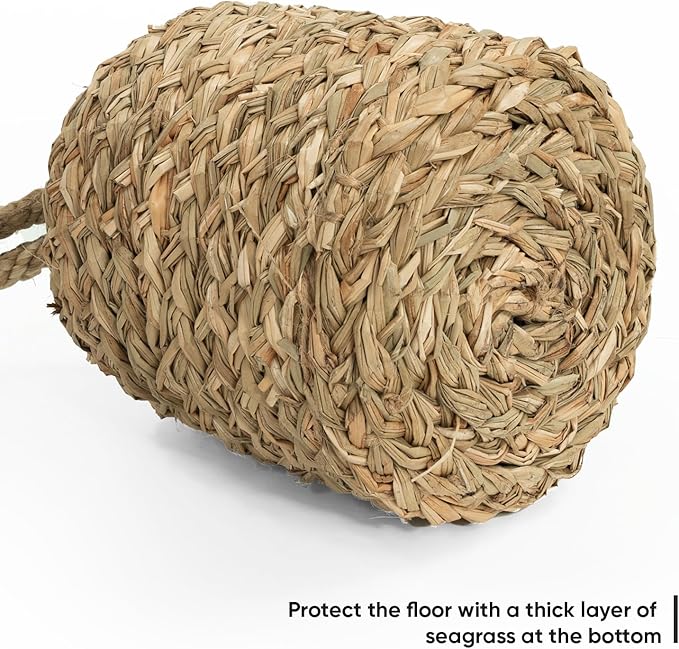 Decorative Door Stop With Handle - Natural Water Hyacinth Nautical Doorstop for Inside, Weight to Keep Open - Cute Stoppers for Bottom (Seagrass/Concrete), Beige