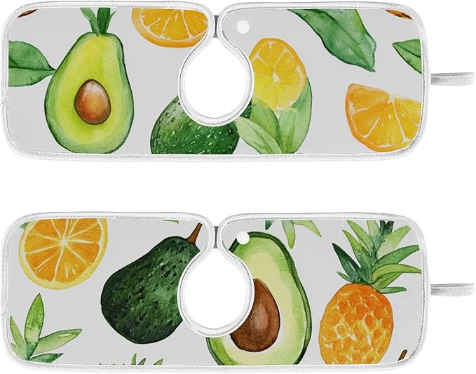 Sink Faucet Absorbing Mat Kitchen Sink Splash Guard Splash Faucet Drip Catcher for Bar RV Bathroom 2PCS 30x5.5in Cartoon Green Avocados Pineapples