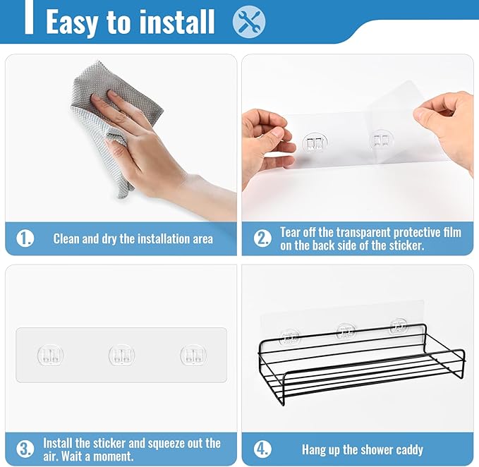 15 Pack Shower Caddy Adhesive Replacement - Strong No Drilling Shower Shelf Adhesive Hooks for Bathroom Storage Shelves & Kitchen Racks, 3 Sizes Included