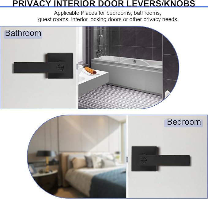 Privacy Door Levers, 10 Pack Matte Black Door Handles Heavy Duty Bed and Bath Door Locks Interior Keyless Locksets, Reversible for Left Right Handed Doors