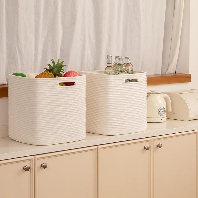 OIAHOMY Storage Cubes, 13 Inch Cube Storage Organizer, Collapsible Storage Bins, Baskets for Organizing, Storage Bins for Shelves-White, 2-PACK