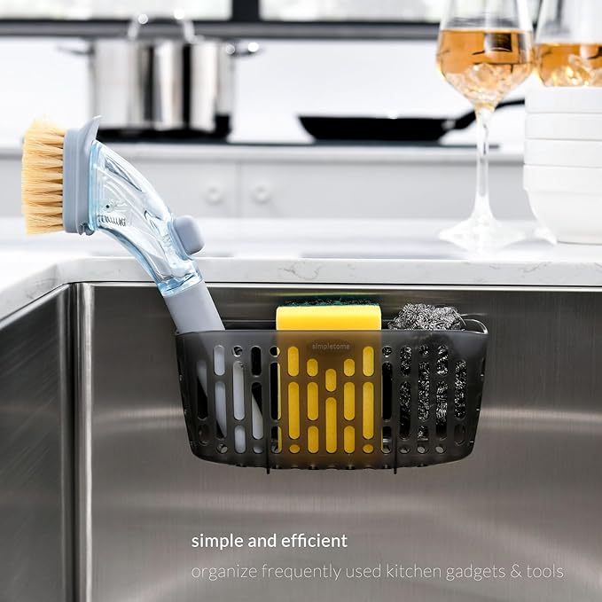 simpletome Sink Caddy Basket, Sinkware Organizer, 3X Strong Suction Cups Or Countertop, Translucent Grey