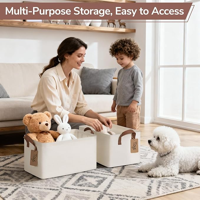 CHICVITA 4 Pack Storage Baskets for Shelves, Collapsible Fabric Closet Baskets for Organizing, Shelf Bins with Metal Frame, Clothes Towel Organizer for Closet, 14.8" x 10.3" x 8.3", Beige