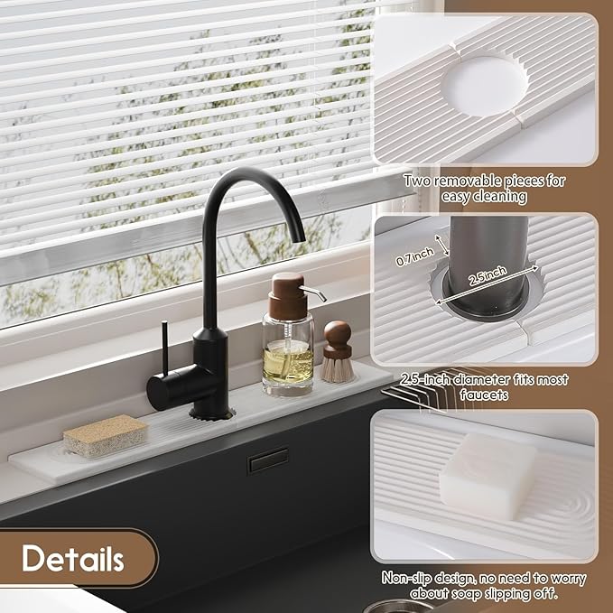 Faucet Mat for Kitchen Sink, Diatomite Quick Drying Tray , 23.6Inch Kitchen Sink Splash Guard and Bathroom Stone Tray for Counter. Super Absorben.White.