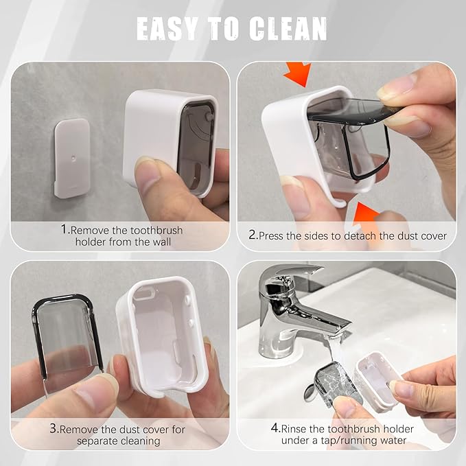 OIZOIZ 4 Pack Mini Toothbrush Holder Wall Mounted with Cover, Single Slot Toothbrush Storage Organizer for Shower, Compact Toothbrush Holders for Bathroom & Travel, Ideal for Family Tooth Brushes