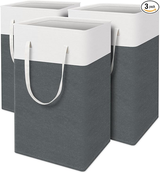 laundry basket 3-Pack, laundry hamper, Hamper with handles, collapsible laundry baskets, Waterproof dirty clothes hamper, Towel Storage for Home or Dorm, 88L-Grey