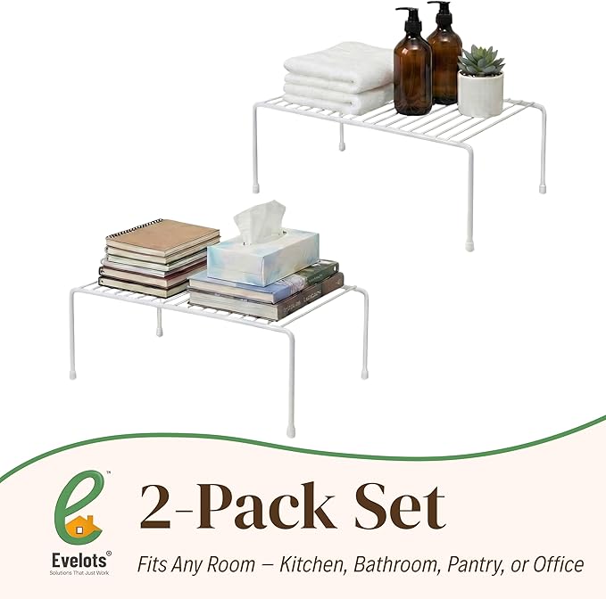 Evelots Wire Rack Cabinet Shelf Organizer -2 Pack Sturdy Metal Cabinet Riser Shelf - Double Space-Great for Kitchen, Freezer, Pantry -Rustproof