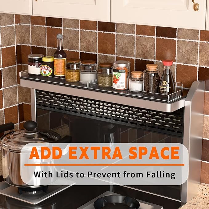 30" Over Stove Shelf for Back of Stove, Acrylic Stove Top Shelf for Kitchen Stove, Floating Shelves for Wall, Space-Saving Spice Rack, Two Mounting Options, Heat-Resistant & Durable