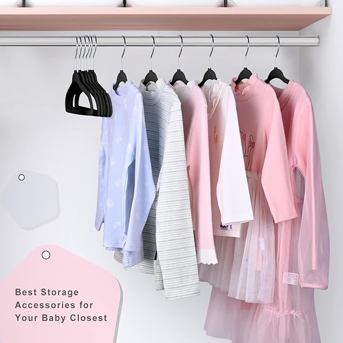 BAGAIL 50 Pack Kids Velvet Hangers 11 Inches Children's Clothes Hangers Non-Slip Baby Hangers for Infant/Toddler (Black)