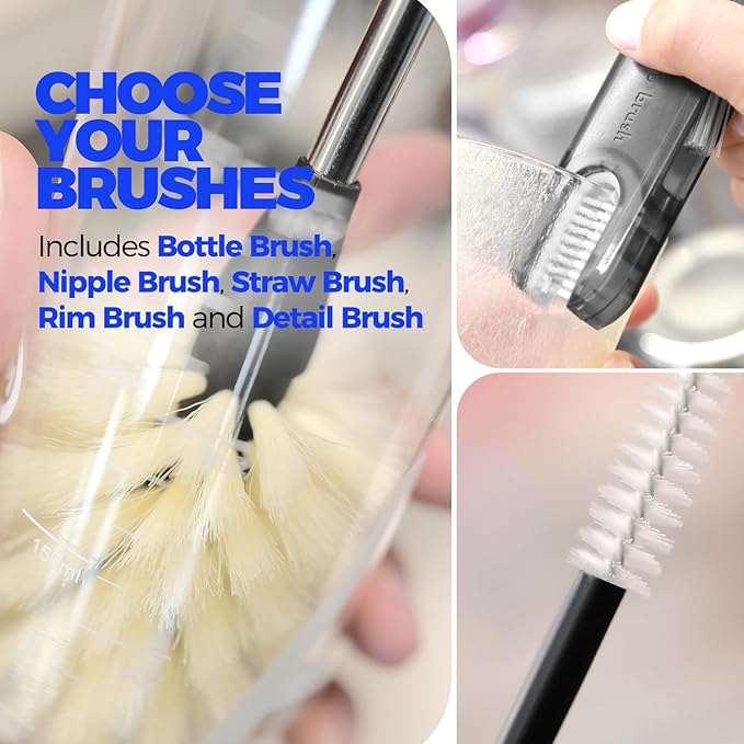 Holikme 6 Pack Bottle Brush Tube Set, 14" Long Handle Stainless Steel Bottle Cleaner Brush, 3 Straw Brushes, Portable 3-in-1 Bottle Cleaning Brush for Water Bottle, Cups, Baby Bottle, Straws Yellow