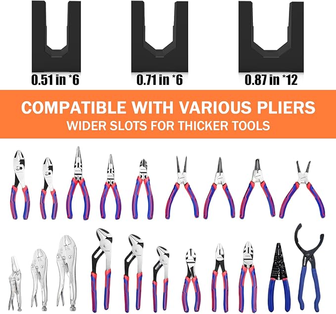Magnetic Screwdriver & Plier Organizer - Expandable Multiple Spacing Modular Tool Box Organizers, Tool Drawer Organizer, Tool Storage, Plier Rack - 24 Holders
