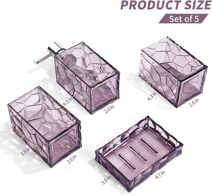 Lavender Purple Bathroom Accessories Set with Toothbrush Holder, Soap Dispenser, Tumbler, Soap Dish, Purple Bathroom Decor,Acrylic (Purple-4pcs)