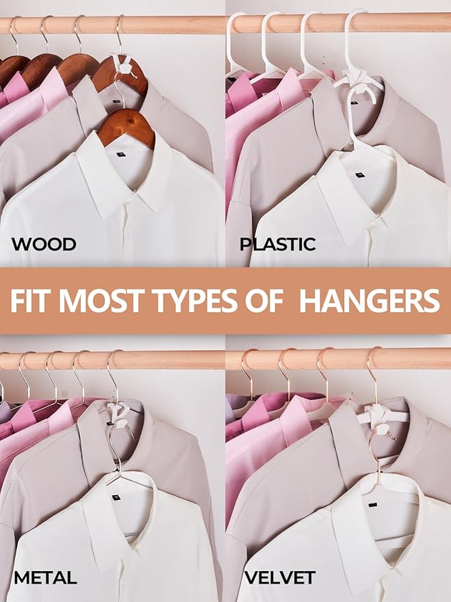 HOUSE DAY Space Saving Hanger Hooks 60 Pack, White Clothes Hanger Connector Hooks, Heavy Duty Hangers Hook Space Saver, Sturdy Hanger Connector Hook, Premium Cascading Hangers for Closet