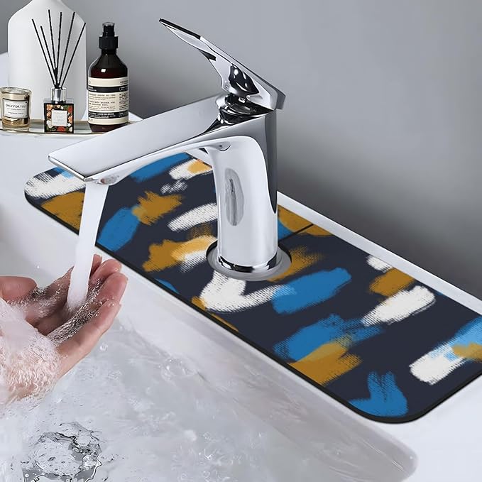 Faucet Draining Mat For Kitchen Sink, Blue Brown Color Block Diatom Mud Absorbent Drain Pad For Bathroom Kitchen Sink Splash Guard Drying Mat
