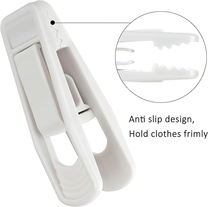 Tinfol 40pc Plastic Hanger Clips - Strong Pinch Grip Clips, White Pant Skirt Clip, Multi-Purpose Finger Clip for Slim-line Clothes Hangers