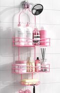 Pink 3-Tier Over Head Shower Caddy with Soap Holder & 6 Hooks - Hanging Shower Caddy for Bathroom Organizer
