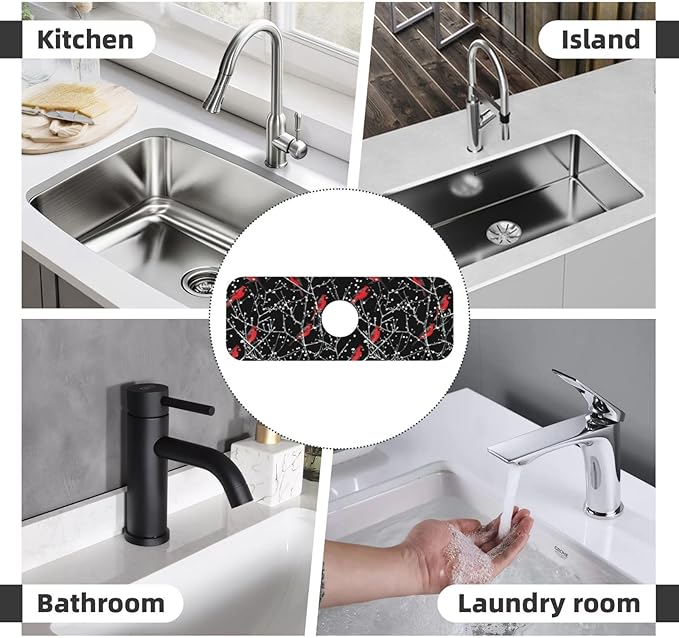 Faucet Draining Mat For Kitchen Sink, Red Bird Winter Red Cardinals Diatom Mud Absorbent Drain Pad For Bathroom Kitchen Sink Splash Guard Drying Mat
