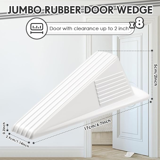 Frienda 8 Pcs Jumbo Door Stoppers Heavy Duty Door Stopper Tall up to 2inch Tall Wedge TPR Large Wedge Stackable Big Rubber Doorstop for Hotel Carpet Hardwood Concrete and Tile (White)