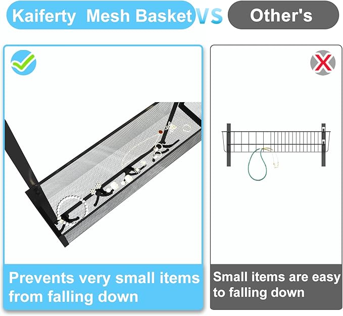 Kaiferty Over The Door Hooks Organizer,Over Door Hanger Towel Rack Mesh Basket with 12 Hooks,Back of Door Storage Organizer for Bedroom,Bathroom,Kitchen,Office(Black)