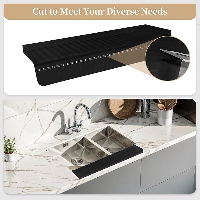 Sink Edge Protector with Suction Cup, 24" x 4", Silicone Sink Splash Guard for Kitchen & Bathroom, Protect Countertop from Scratches, Stains, for Stainless Steel Granite Quartz