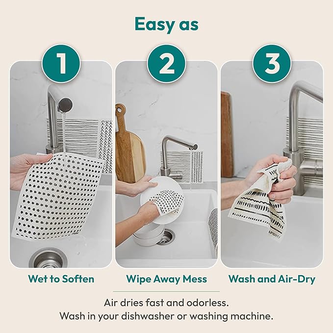 FEBU Swedish Dishcloths for Kitchen | 5 Pack Neutral Reusable Paper Towels Washable | Swedish Dish Towels | Non-Scratch Cellulose Sponge Cloths | No Odor, Biodegradable Cleaning Cloths