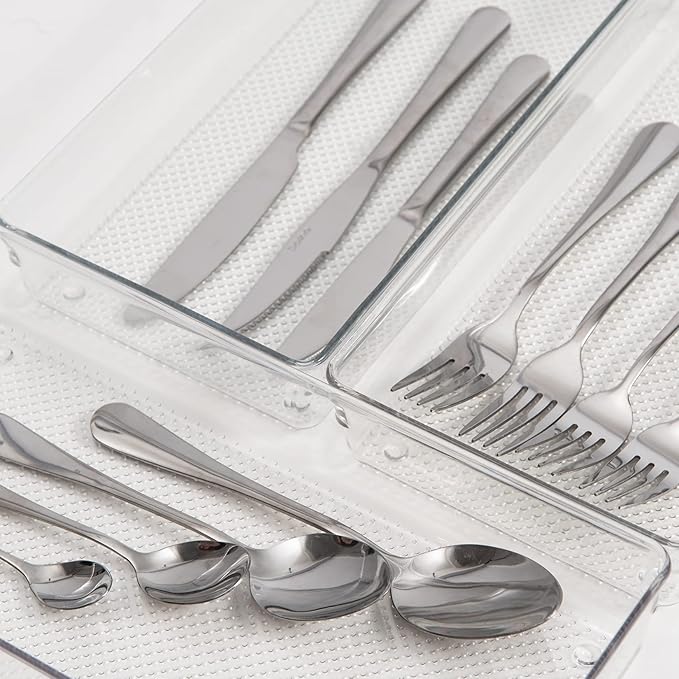 ihomecooker 3 Pack Large Clear Plastic Drawer Organizer Tray Cutlery Utensil Makeups Drawer Organizers 12" X 6"