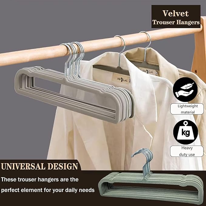HGYZE Velvet Pants Hangers with Non Slip Bar, 20 Pack Felt Trouser Hanger, Perchas Terciopelo, Percha para Pantalones with 360° Swivel Hook for Spaghetti Strap Dresses, Shorts, Jeans, Slack, Grey