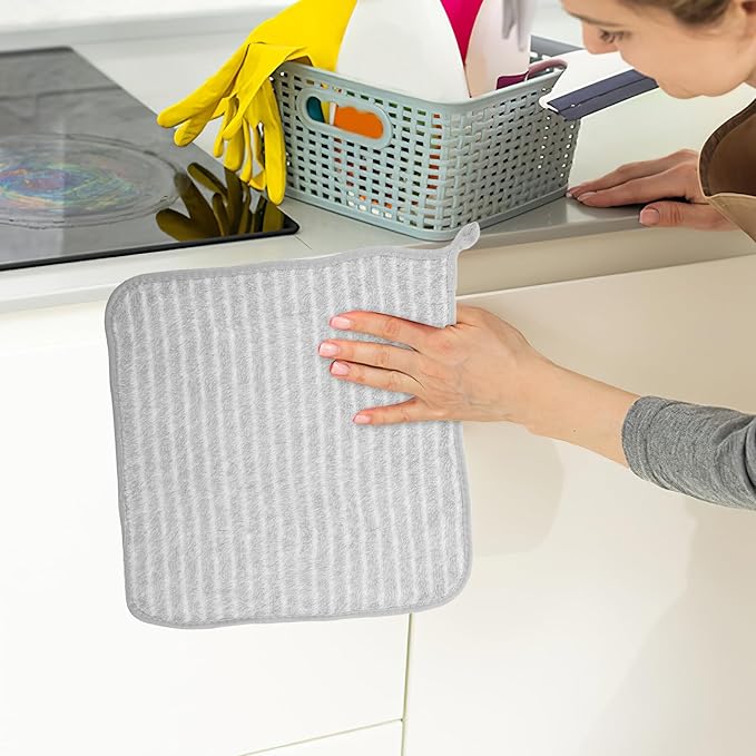 TEHAUX 10pcs Gray Large 30cm Absorbent Kitchen Dish Towels Microfiber Cleaning Cloths Lint-Free Dish Rags for Household Dishwashing and Counter Cleaning