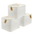 COMFY-HOMI 3Pack Small Woven Cotton Rope Basket for Organizing, Gift Baskets for Handles, Empty Gift Baskets, Medium Rope Basket|13.5" x 11" x 9.5" home decor for Living Room, Bathroom