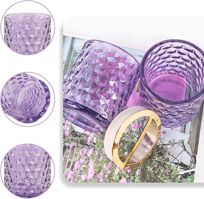 2pcs Purple Toothbrush Holders for Bathrooms, Glass Toothbrush Holder and Bathroom Tumbler Set, Gold Tooth Brush Cup Holder, Bathroom Counter Organizer for Brushes, Toothpaste