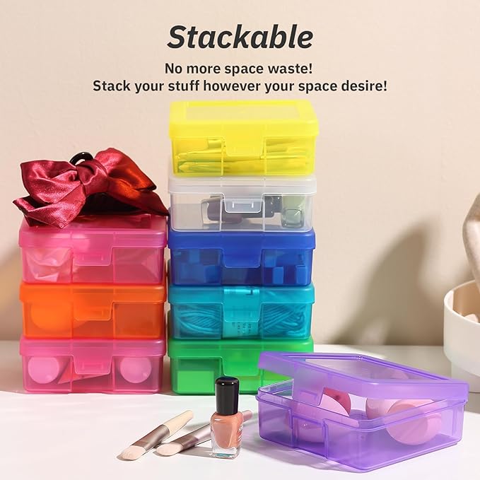 novelinks Plastic Clear Storage Containers for Organizing, Craft Storage Organizers and Stackable Storage Bins with Lids for Pencil Box, Bead, Cookie Cutter, Board Game (18 Pack Small -Color)
