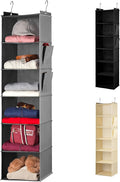 Handy Laundry Hanging Closet Organizer - 6 Shelf Storage for Clothes, Sweaters, Shoes & Accessories - Space-Saving Wardrobe Shelves with Hooks for Dorm, RV & Small Closet Organization (Grey)