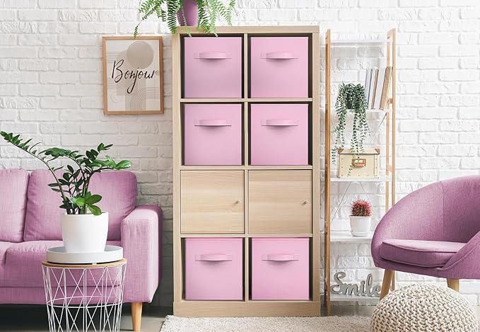 Sorbus Storage Cubes - 11 Inch Foldable Fabric Baskets for Organizing Pantry, Closet, Shelf, Toy Box, Cubby - 6 Collapsible Cloth Cube Storage Bins for Home, Nursery, Playroom, Bedroom (Pastel Pink)
