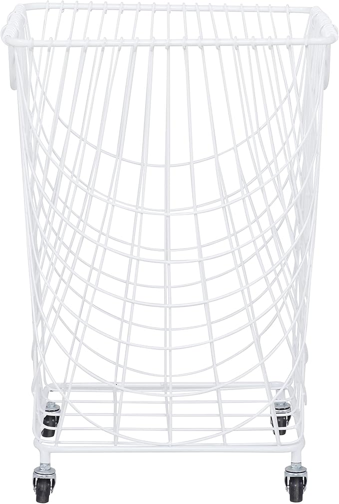 Deco 79 Metal Storage Cart Deep Set Mesh Rolling Laundry Basket , 17" x 17" x 24", White