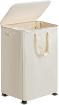Slim Laundry Hamper with Lid and Wheels, Small Rolling Laundry Basket with Handle for Small Spaces, Tall Dirty Clothes Hampers for Dorm, Bathroom and Bedroom, 95L, Beige
