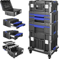 5 Tier Stackable Tool Box with Wheels,Rolling Tool Box with Drawers,Modular Tools Organizer,Portable Tool Box with Transparent Parts Box,Large Capacity Toolbox,for Garage Storage,Home and Repair Shop