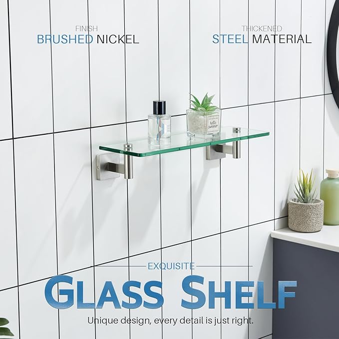 KOKOSIRI Floating Shelf Bathroom Wall Mount Shelves 16-Inch for Bedroom, Living Room, Kitchen, Small Hanging Rack Brushed Stainless Steel B1105BR-L16