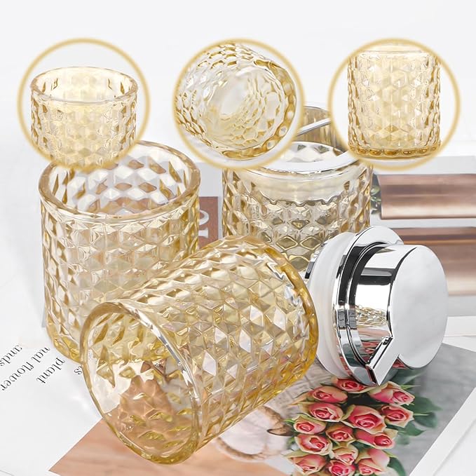 Bathroom Accessories Set, 3pcs Amber Glass Bathroom Accessory Set, Toothbrush Holder, Foaming Soap Dispenser and Tumbler, Silver Bathroom Decor Sets for Organizer, Home Apartment Gift