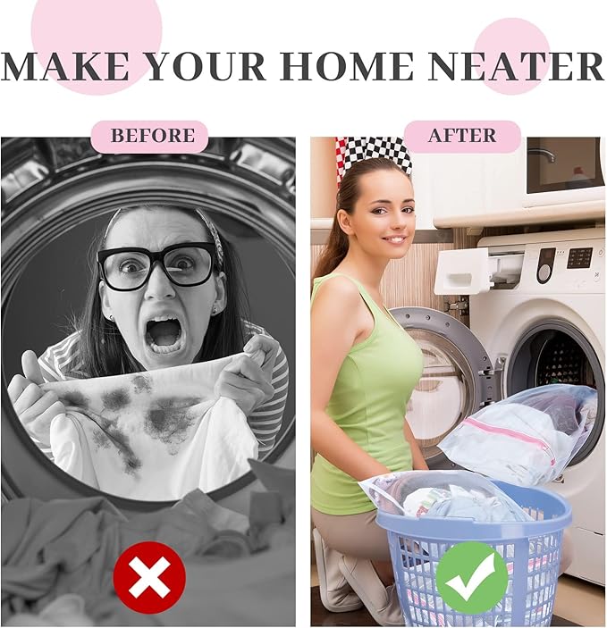 Nuenen 36 Pieces Mesh Laundry Bags Fine Mesh Wash Bags with Zipper Machine Washable Lingerie Bags for Washing Delicates Clothes Garment Underwear Blouse Hosiery Socks Travel, 16 x 20 Inches (Pink)