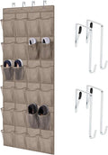HOME GENIE Over the Door Hanging Shoe Organizer, 24 Breathable Mesh Pockets, Closet Rack Storage Holder, Stay in Place Hooks Hang on Closets, Hanger Holds Up to 40 lbs for Shoes, Accessories, Beige