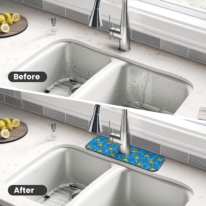 Duck Sunglasses Yellow Cool 15" X 5.5" Kitchen Sink Splash Guard Faucet Faucet Guard Draining Mat Sink Splash Guard Faucet Kitchen Bathroom