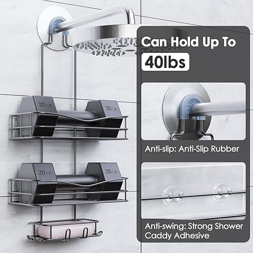 Lsnisni 12 Pack Shower Caddy Adhesive Replacement, Strong Adhesive Strips, Waterproof Hooks, No Drilling, for Bathroom Storage Shelves and Kitchen Racks