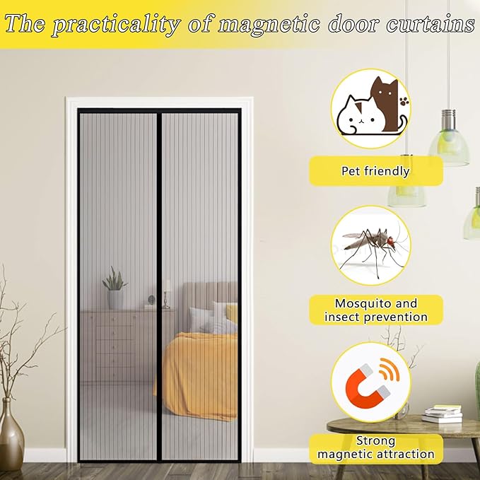 Magnetic Screen Door - Fit for Door Size:38 x 82 Inch, Screen Itself Size:40"x83", Hands Free Mesh Partition,Heavy Duty Curtain Keeps Bugs Out, Frame Hook & Loop, Pet and Kid Friendly