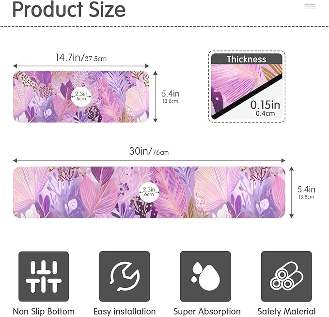 Kitchen Sink Splash Guard 1 PC 14.7 Inch Sink Faucet Mat Splash Guard for Bathroom Countertop Water Absorbent Foldable Cuttable Soft Washable Boho Pink Leaf