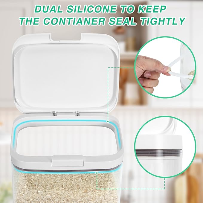 TBMAXS Rice Storage Container - 5.8 Qt | 11 Lbs Crystal-Clear Plastic Food Storage Container Bin with Pop-up Lid for Rice Flour Sugar, Dry Food Holder for Kitchen Pantry Organization and Storage