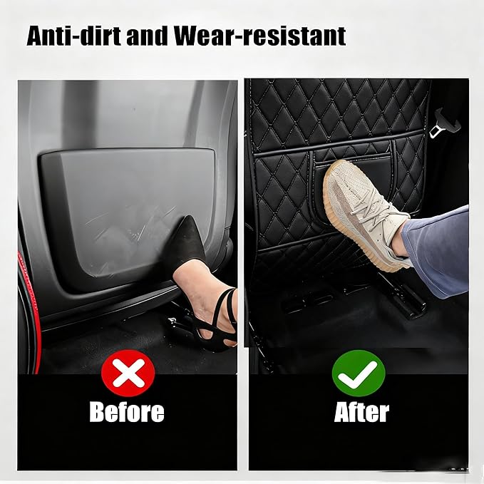 Leatherette Car Seat Protector - 2 Pack Large Car Kick Mats with Storage Pockets Organizer Seat Back Cover Against Dirty Shoes & Scratches, Universal Fit for Most Vehicles (Black)