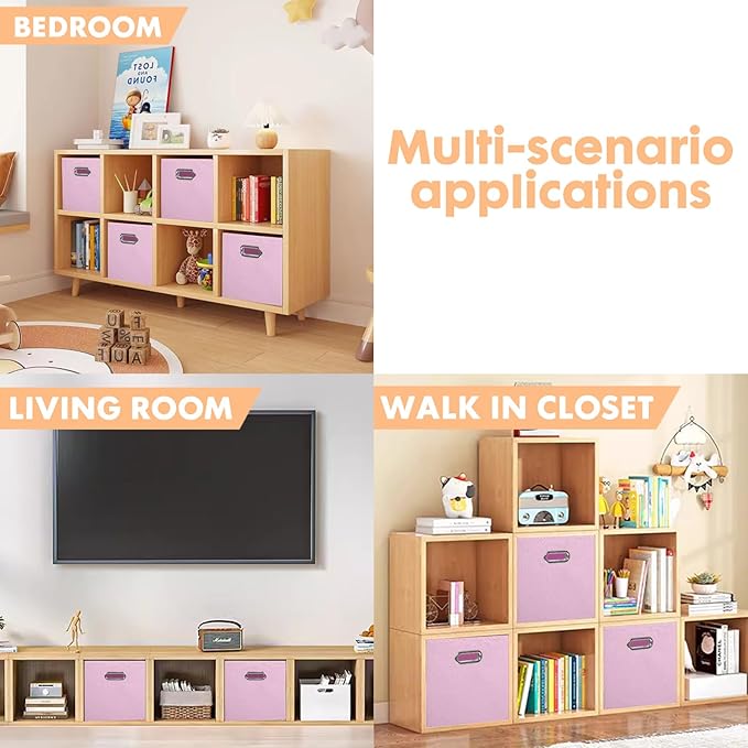 ShellKingdom Storage Bins, Foldable Fabric Storage Cubes And Cloth Storage Organizer Drawer with Metal Handle For Closet And Toys Storage, 11 X 10.5 X 10.5 INCH, 6 Pack (Pink)