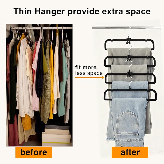 30 Pack Black Velvet Pants Hangers with 30 Hooks Non Slip, Felt Trouser Hanger for Closet, Thin Space Saving Clothes Hanger, Strong, Durable, 360 Degree Rotatable Hook for Tank Top, Shorts
