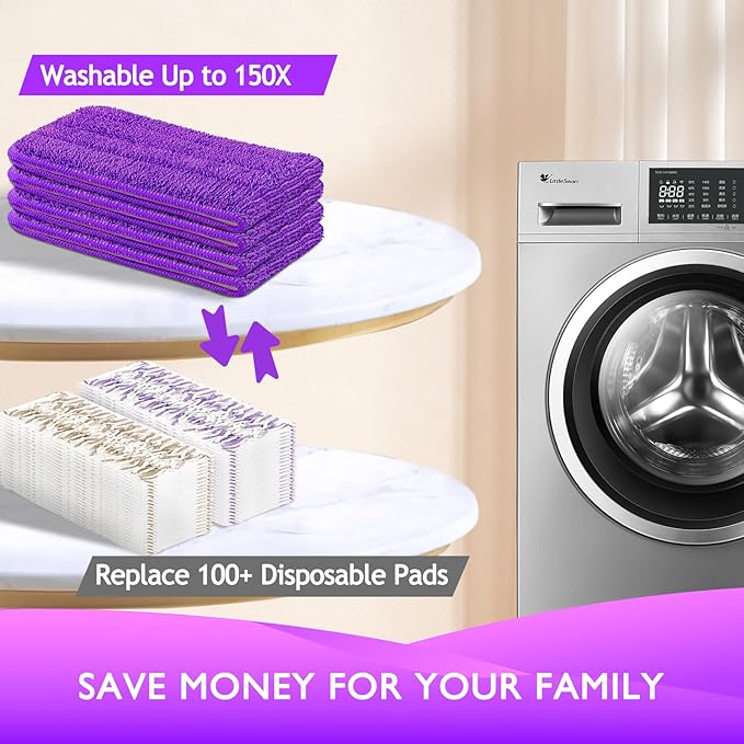 Reusable Power Mop Refill Pads for Swiffer Power Mop Starter Kit - Swifter Powermop Pads Refills - Multi-Surface & Wood Mopping Pad Refill for Floor Cleaning - Washable Microfiber Pad, 2 Pack